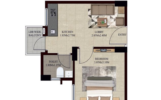 1 BHK Unit Plan